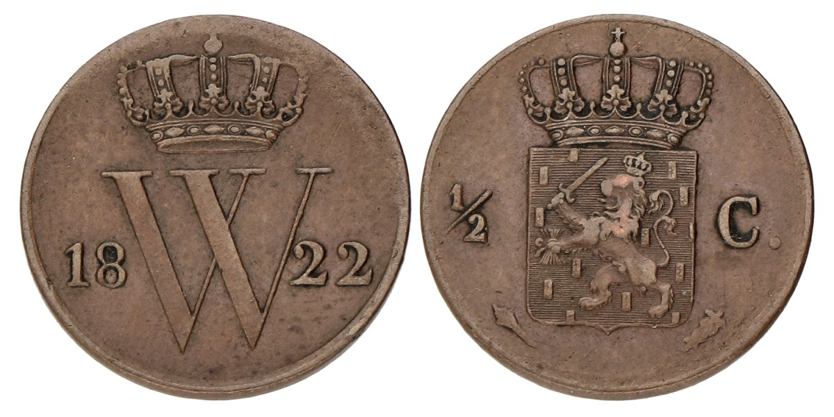½ Cent. Willem I. 1822 U. Zeer Fraai -.