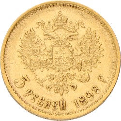 Russia. Empire. Nicholas II. 5 Roubles. 1898 АГ. XF -.