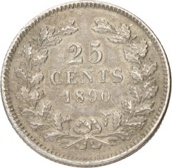 25 Cent. Willem III. 1890 Zonder punt. Zeer Fraai -.
