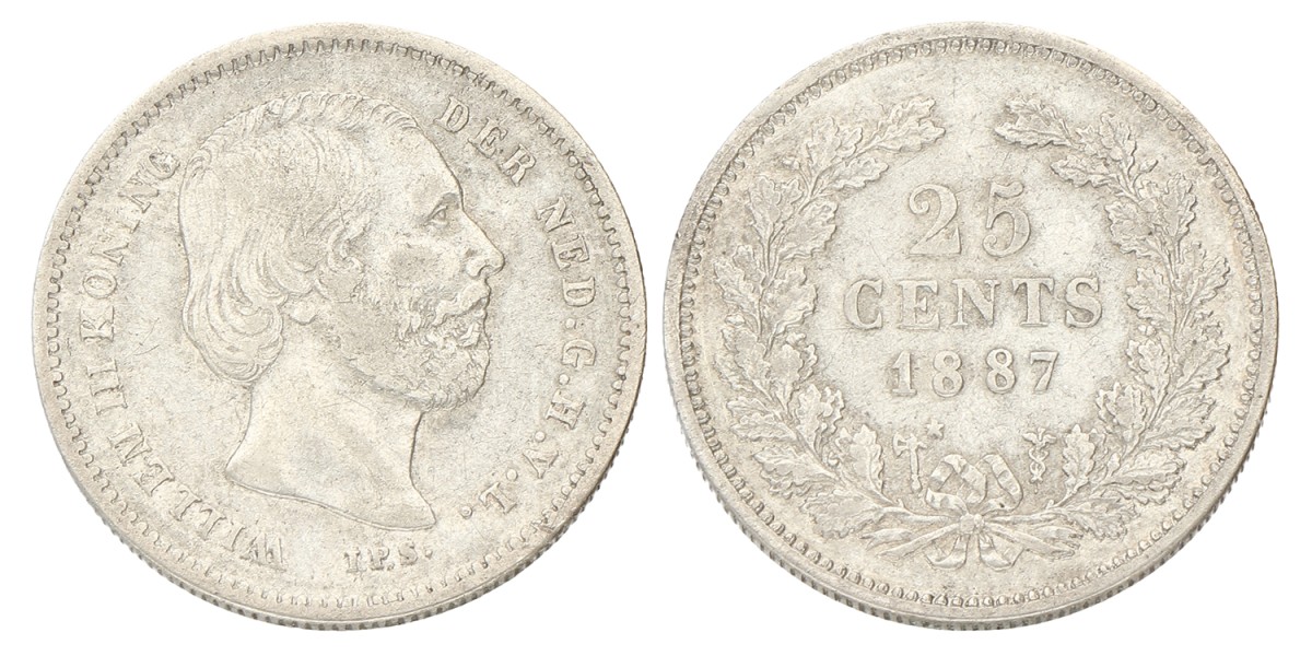 25 Cent. Willem III. 1887. Zeer Fraai -. 