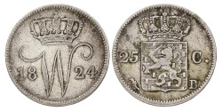 25 Cent. Willem I. 1824 B. Zeer Fraai -.