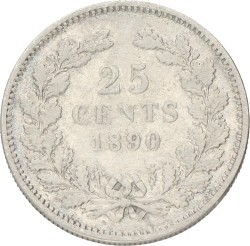 25 Cent. Willem III. 1890 Zonder punt. Zeer Fraai -.