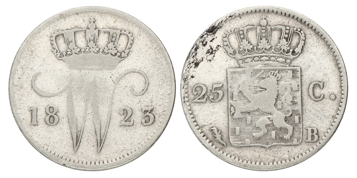 25 Cent. Willem I. 1823/22 B. Fraai / Zeer Fraai.