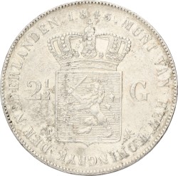 2½ Gulden. Willem II. 1845. Zeer Fraai.