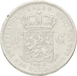 1 Gulden. Willem I. 1824 U Zonder streepje. Zeer Fraai -.