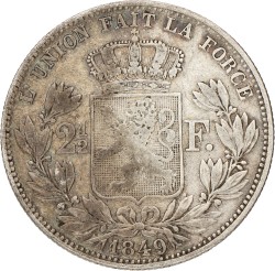 Belgium. Leopold I. 2½ Francs - Small head. 1849. VF +.