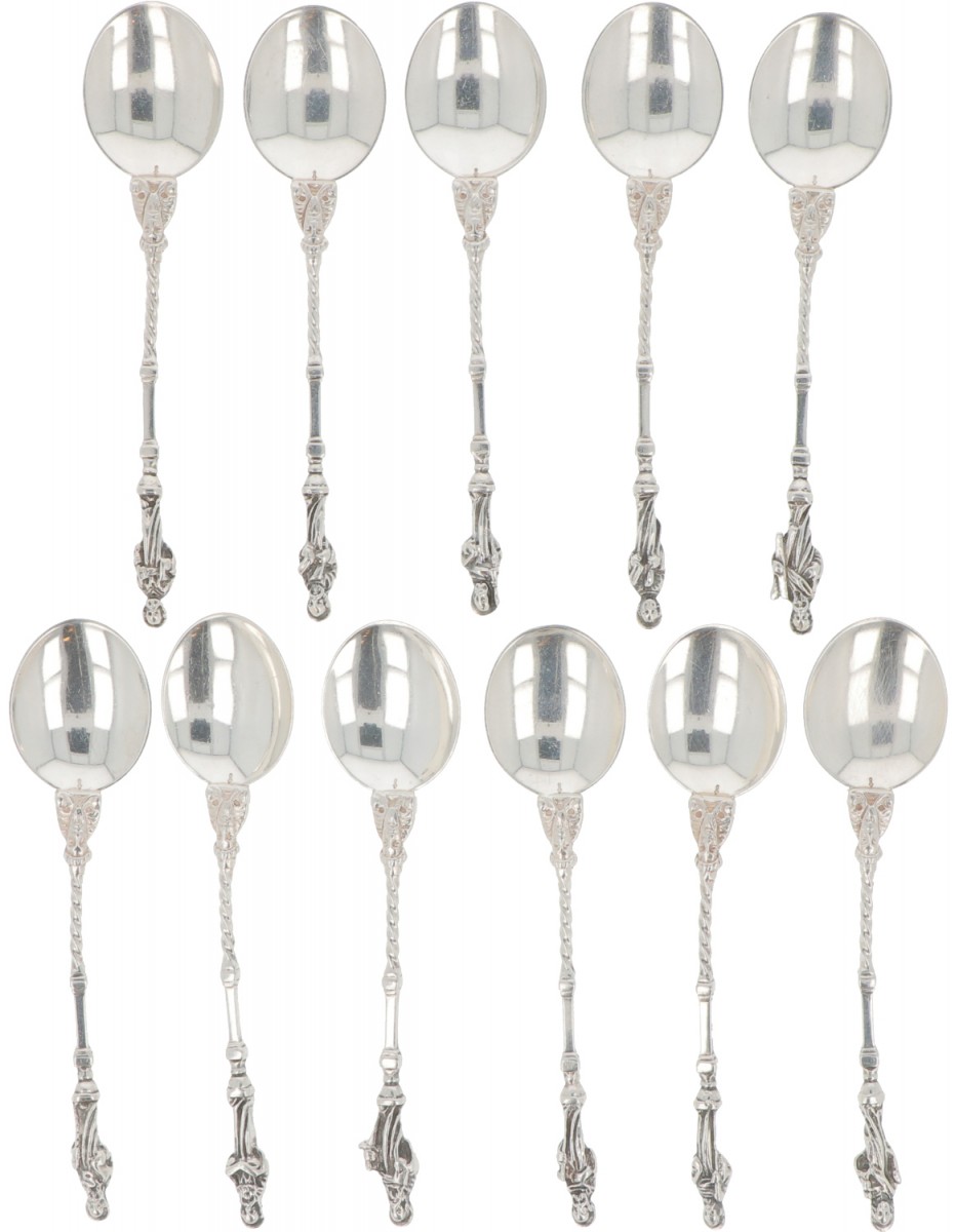 (11) delige set apostel-theelepels zilver.