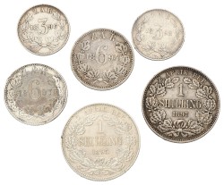 South Africa. Z.A.R. Lot (6) 3, 6 Pence & 1 Shilling. 1893 - 1897. VF - XF.