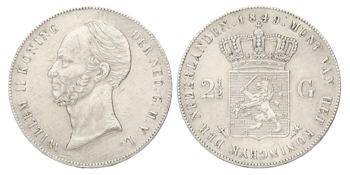 2½ Gulden. Willem II. 1849. Prachtig +.