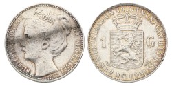 1 Gulden. Wilhelmina. 1908. Zeer Fraai +.