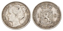 ½ Gulden. Wilhelmina. 1908. Zeer Fraai +.