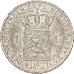 1 Gulden. Willem II. 1845 Zonder streepje. Zeer Fraai +.
