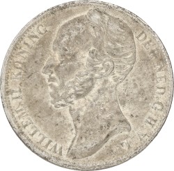 1 Gulden. Willem II. 1845 Zonder streepje. Zeer Fraai +.