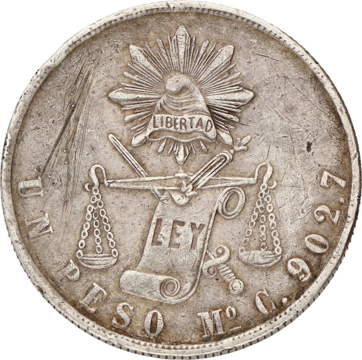 Mexico. Republic. Peso. 1870 Mo. VF +.