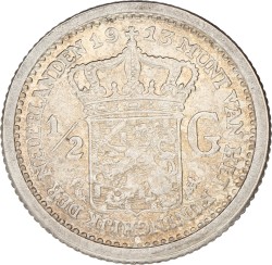 ½ Gulden. Wilhelmina. 1913. Prachtig / UNC.