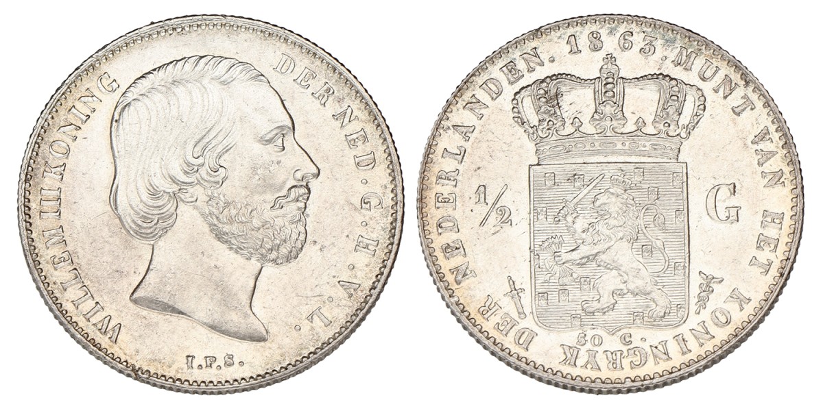 ½ Gulden. Willem III. 1863. Prachtig / UNC.