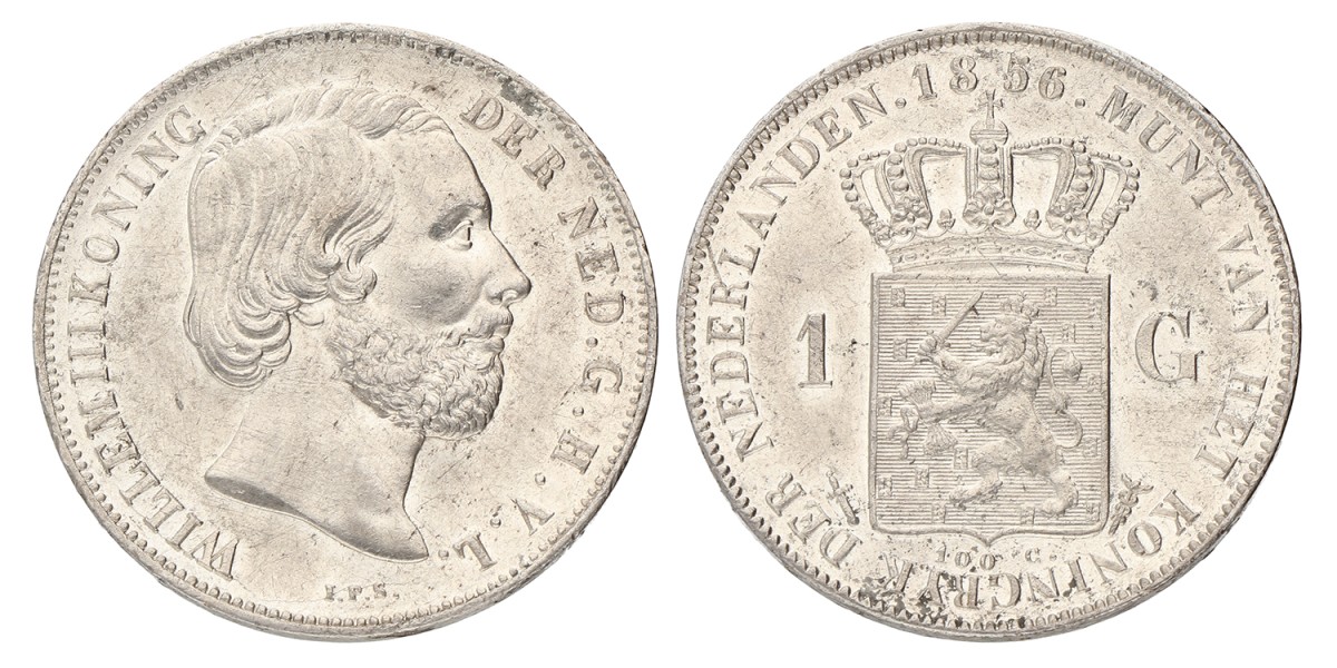 1 Gulden. Willem III. 1856. UNC -.