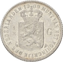½ Gulden. Wilhelmina. 1909. Prachtig / UNC.