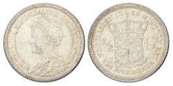 ½ Gulden. Wilhelmina. 1919. Prachtig / UNC.