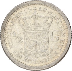 ½ Gulden. Wilhelmina. 1919. Prachtig / UNC.