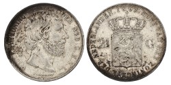 2½ Gulden. Willem III. 1862 Zonder punt. Zeer Fraai +.