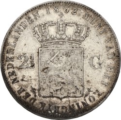 2½ Gulden. Willem III. 1862 Zonder punt. Zeer Fraai +.