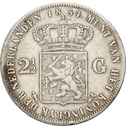 2½ Gulden. Willem III. 1854. Zeer Fraai.