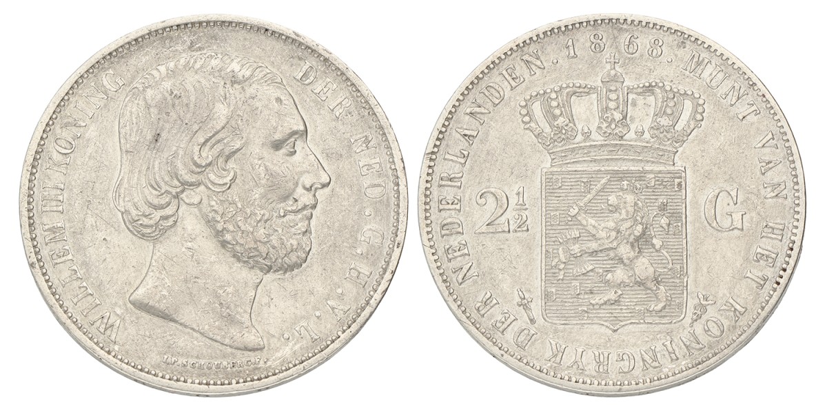 2½ Gulden. Willem III. 1868. Zeer Fraai / Prachtig.