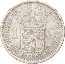 1 Gulden. Wilhelmina. 1916. Zeer Fraai +.