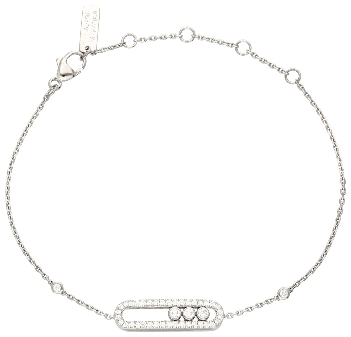 Messika 18K witgouden 'Baby Move' armband bezet met diamant.