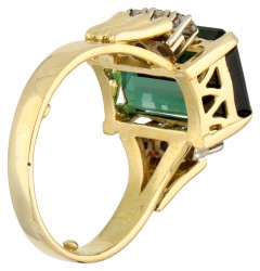 18K Geelgouden ring bezet met ca. 6.92 ct. toermalijn en diamant.