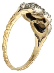 14K Geelgouden 3-steens ring bezet met diamant in zilver.