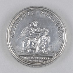 Schroefmedaille met kopergravures, Johann Melchior Mörikofer, Bern 1759, zilver.