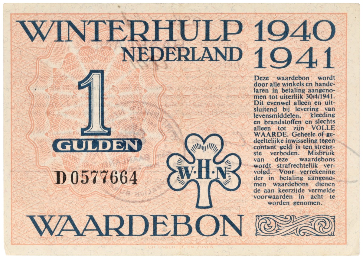 Nederland. 1 Gulden. Waardebon. Type 1940/1941. - Prachtig.