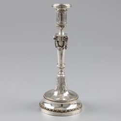 Neoclassicistische kandelaars (2), van Poucke, Brugge 1792, zilver.