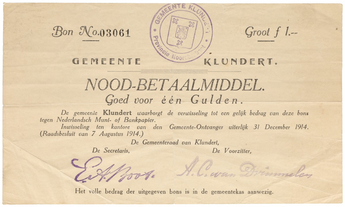 Nederland. 1 Gulden. Bankbiljet. Type 1914. Type Klundert. - UNC.