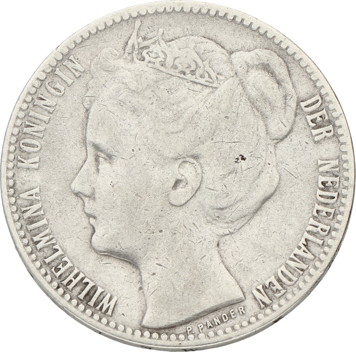 1 Gulden. Wilhelmina. 1908. Zeer Fraai.