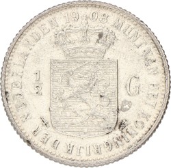 ½ Gulden. Wilhelmina. 1908. Prachtig / UNC.