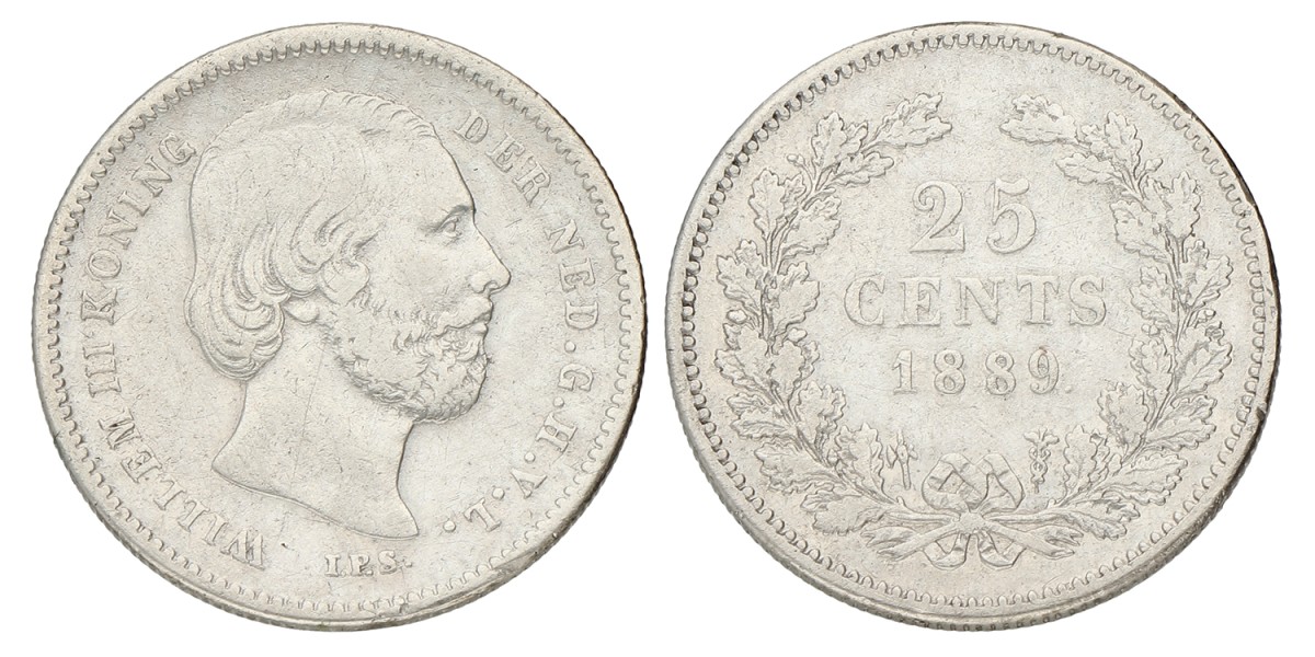 25 Cent. Willem III. 1889. Zeer Fraai -.