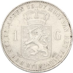 1 Gulden. Wilhelmina. 1907. Zeer Fraai / Prachtig.