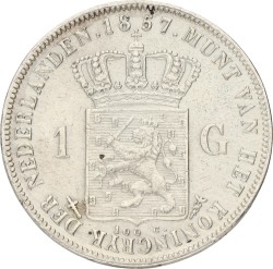 1 Gulden. Willem III. 1857. Zeer Fraai / Prachtig.
