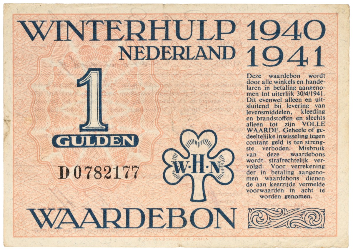 Nederland. 1 Gulden. Waardebon. Type 1940/1941. - Prachtig.