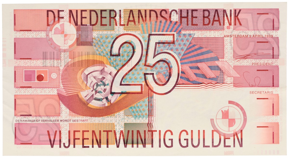 Nederland. 25 Gulden. Misdruk. Type 1989. - Prachtig.