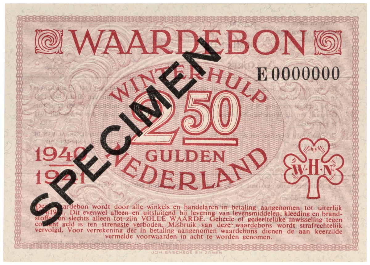 Nederland. 2½ Gulden. Waardebon. Type 1940/1941. - UNC.