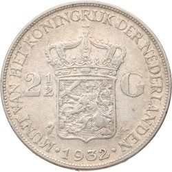 2½ Gulden. Wilhelmina. 1932 B Grofhaar. XF 45.