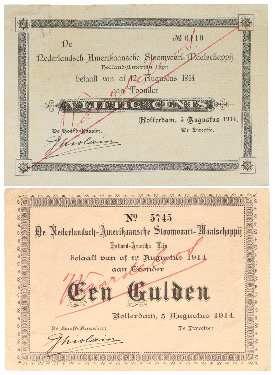 Nederland. 0,50/1 Gulden. Waardebon. Type 1914. Type Nederlands - Amerikaanse Stoomvaartmaatschappij. - Zeer Fraai / Prachtig.