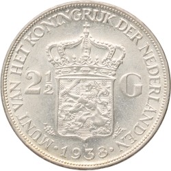 2½ Gulden. Wilhelmina. 1938 B Grofhaar. AU 58.