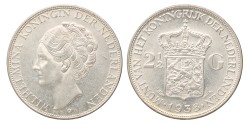 2½ Gulden. Wilhelmina. 1938 B Grofhaar. AU 58.