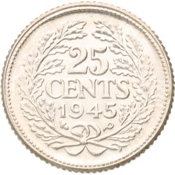 25 Cent. Wilhelmina. 1945P. MS 64.