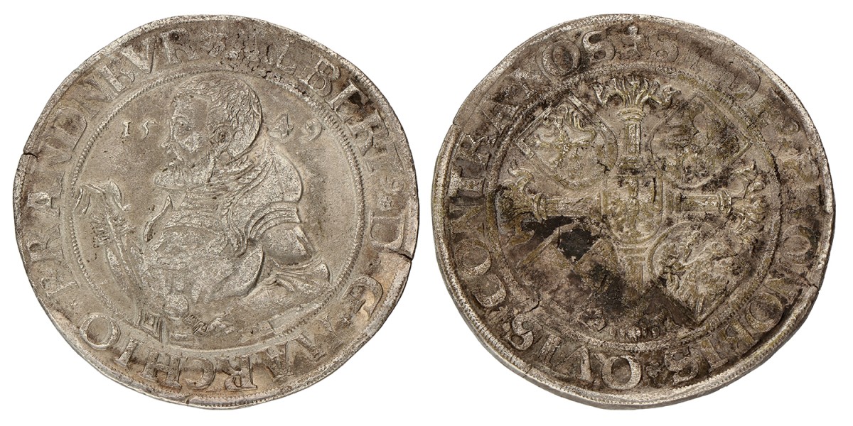 German States. Brandenburg-Franken. Albrecht Alcibiade von Bayreuth. Thaler. 1549. VF